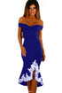 Sexy Navy Crochet Hem Bardot Midi Dress